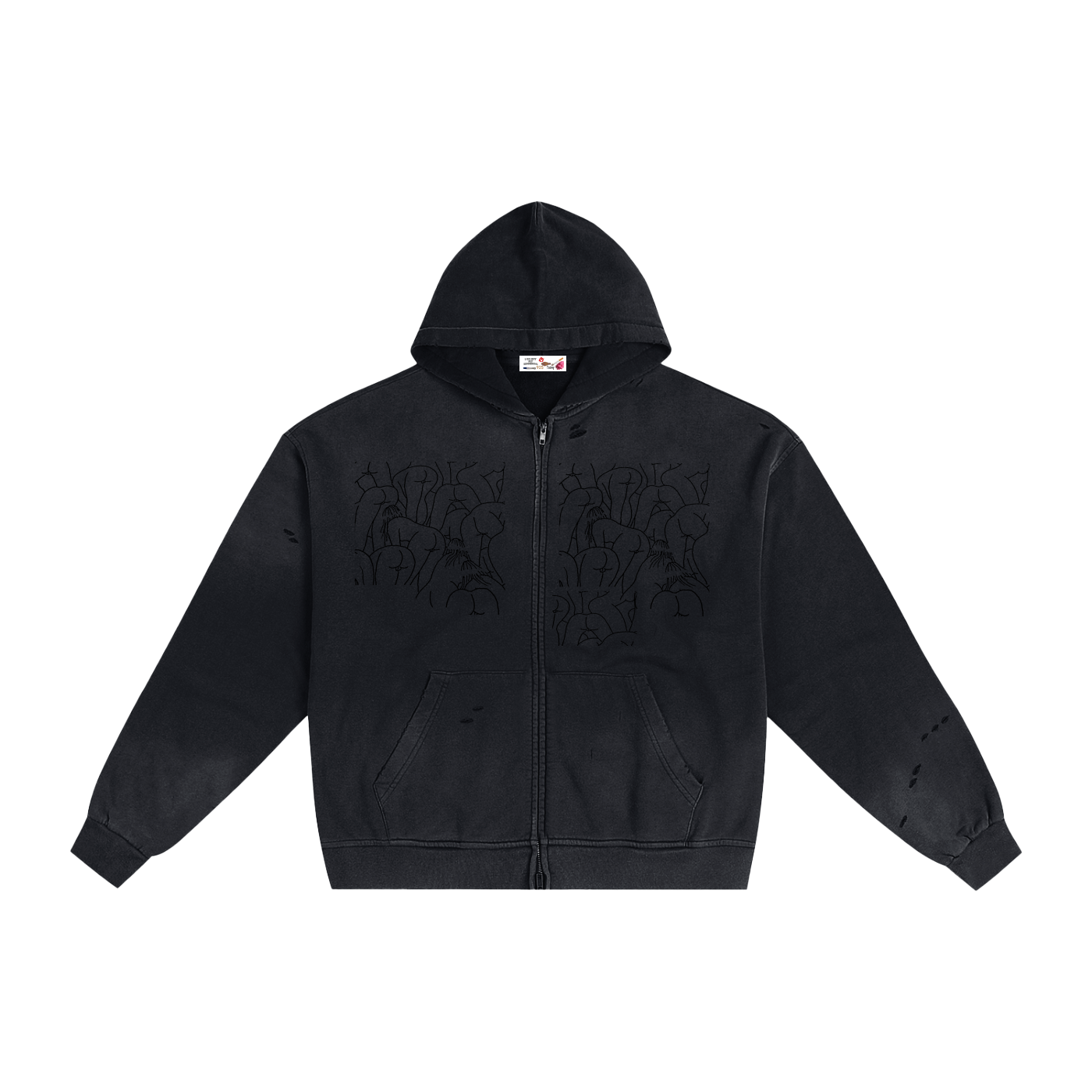 Supper Freaky Hand-Frayed Sunfade Zip Hoodie